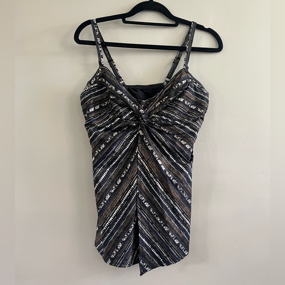 Miraclesuit Swim Top Tankini Size 10 Black‎ Gold